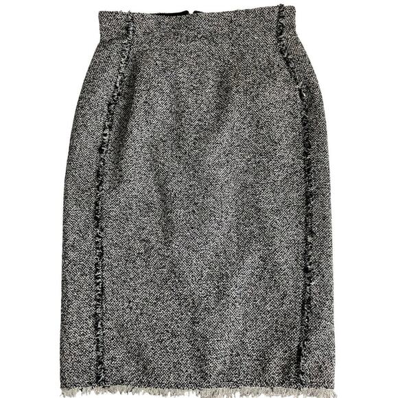 REBECCA TAYLOR SKIRT A LINE PENCIL GRAY/BLACK SZ 0 TRIM HEM FRINGE AESTHETIC - Picture 2 of 13